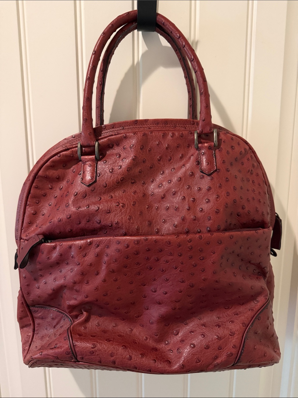 Via Spiga Leather Ostrich Design Bowler Shoulder Bag In Cognac Brown